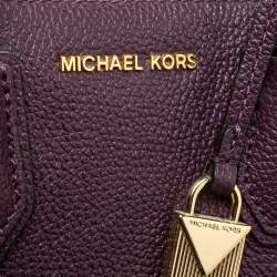 Pre Owned Michael Kors Plum Textured Leather Mini Mercer Tote
