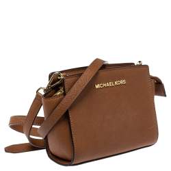 Pre Owned حقيبة كروس مايكل كورس ميني سيلما جلد سافيانو بني