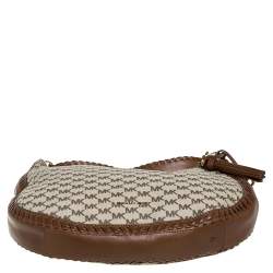 Pre Owned Michael Kors Beige/Brown Coated Canvas and Leather Lauryn Hobo