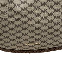 Pre Owned Michael Kors Beige/Brown Coated Canvas and Leather Lauryn Hobo