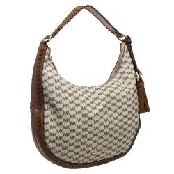 Pre Owned Michael Kors Beige/Brown Coated Canvas and Leather Lauryn Hobo