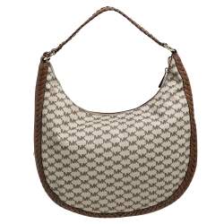 Pre Owned Michael Kors Beige/Brown Coated Canvas and Leather Lauryn Hobo