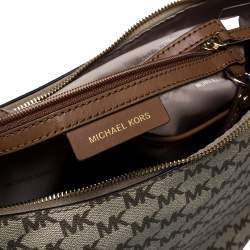 Pre Owned Michael Kors Beige/Brown Coated Canvas and Leather Lauryn Hobo