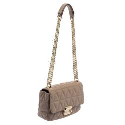 Pre Owned Michael Kors Beige Matelassé Leather Small Sloan Shoulder Bag