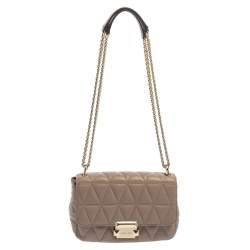 Pre Owned Michael Kors Beige Matelassé Leather Small Sloan Shoulder Bag
