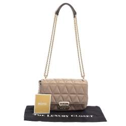 Pre Owned Michael Kors Beige Matelassé Leather Small Sloan Shoulder Bag