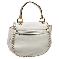Pre Owned Michael Kors White/Gold Leather Isadore Stitch Top Handle Bag