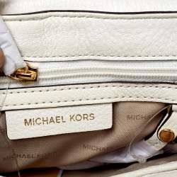 Pre Owned Michael Kors White/Gold Leather Isadore Stitch Top Handle Bag