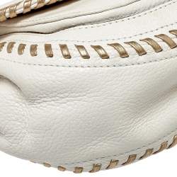 Pre Owned Michael Kors White/Gold Leather Isadore Stitch Top Handle Bag