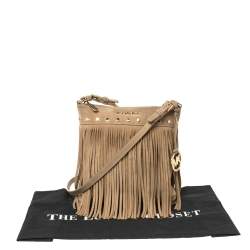 Pre Owned Michael Kors Beige Suede Fringe Billy Shoulder Bag
