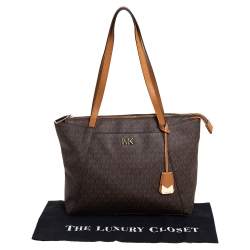 Pre Owned Michael Kors Brown/Tan Signature Coated Canvas and Leather Maddie Tote