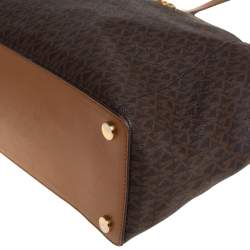Pre Owned Michael Kors Brown/Tan Signature Coated Canvas and Leather Maddie Tote