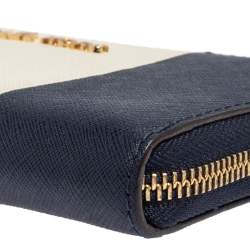 Pre Owned Michael Kors White/Blue Leather Jet Set Zip Around Wallet