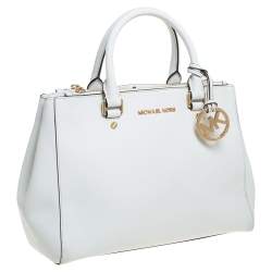 Pre Owned MICHAEL Michael Kors White Leather Medium Sutton Tote