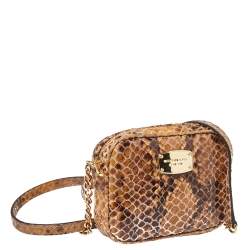 Pre Owned محفظة بسلسلة مايكل كورس جلد مطبوع نقشة الثعبان بني 