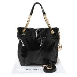 Pre Owned Michael Kors Black Python Embossed Leather Chain Tote