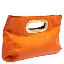 Pre Owned Michael Kors Orange Ostrich Embossed Leather Berkley Clutch