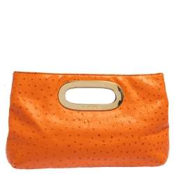 Pre Owned Michael Kors Orange Ostrich Embossed Leather Berkley Clutch