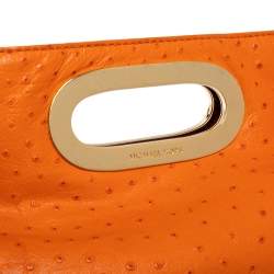 Pre Owned Michael Kors Orange Ostrich Embossed Leather Berkley Clutch