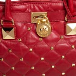 مملوكة مسبقًا Michael Kors Red Quilted Leather Studded Hamilton Tote 