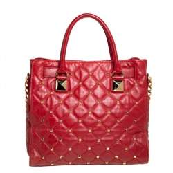 مملوكة مسبقًا Michael Kors Red Quilted Leather Studded Hamilton Tote 