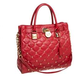مملوكة مسبقًا Michael Kors Red Quilted Leather Studded Hamilton Tote 