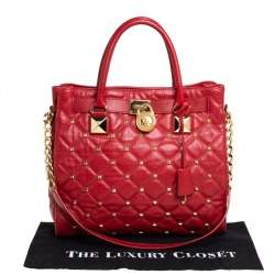 مملوكة مسبقًا Michael Kors Red Quilted Leather Studded Hamilton Tote 