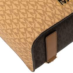 Pre Owned Michael Kors Brown/Tan Signature Coated Canvas and Leather Jessa Backpack