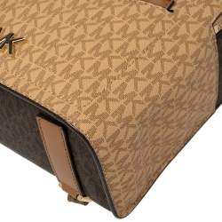 Pre Owned Michael Kors Brown/Tan Signature Coated Canvas and Leather Jessa Backpack