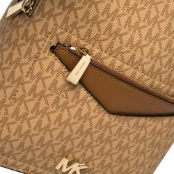 Pre Owned Michael Kors Brown/Tan Signature Coated Canvas and Leather Jessa Backpack