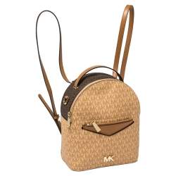 Pre Owned Michael Kors Brown/Tan Signature Coated Canvas and Leather Jessa Backpack