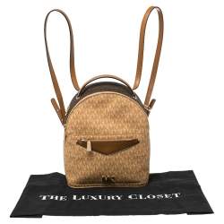 Pre Owned Michael Kors Brown/Tan Signature Coated Canvas and Leather Jessa Backpack
