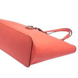 Pre Owned Michael Kors Coral Pink Saffiano Leather Large Jet Set Travel Tote