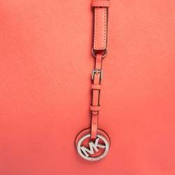 Pre Owned Michael Kors Coral Pink Saffiano Leather Large Jet Set Travel Tote