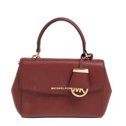 Pre Owned Michael Kors Dark Red Leather Extra Small Ava Top Handle Bag