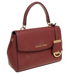 Pre Owned Michael Kors Dark Red Leather Extra Small Ava Top Handle Bag