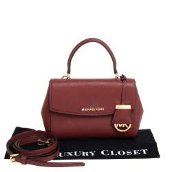 Pre Owned Michael Kors Dark Red Leather Extra Small Ava Top Handle Bag
