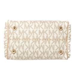 Pre Owned MICHAEL Michael Kors Ivory/Beige Signature Coated Canvas and Leather Grayson Boston Bag