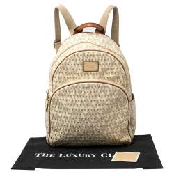 Pre Owned Michael Kors White Signature Coated Canvas Large Studded Jet Set Backpack