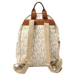 Pre Owned Michael Kors White Signature Coated Canvas Large Studded Jet Set Backpack