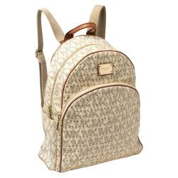Pre Owned Michael Kors White Signature Coated Canvas Large Studded Jet Set Backpack