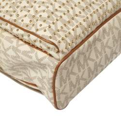 Pre Owned Michael Kors White Signature Coated Canvas Large Studded Jet Set Backpack