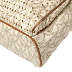 Pre Owned Michael Kors White Signature Coated Canvas Large Studded Jet Set Backpack