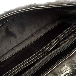 Michael Kors Metallic Grey Python Embossed Leather and Rabbit Fur Fulton Baguette 