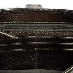 Michael Kors Metallic Grey Python Embossed Leather and Rabbit Fur Fulton Baguette 