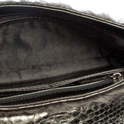 Michael Kors Metallic Grey Python Embossed Leather and Rabbit Fur Fulton Baguette 