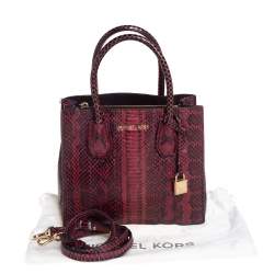Pre Owned Michael Kors Burgundy Snakeskin Small Mercer Tote