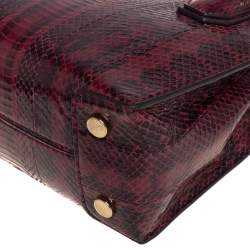Pre Owned Michael Kors Burgundy Snakeskin Small Mercer Tote