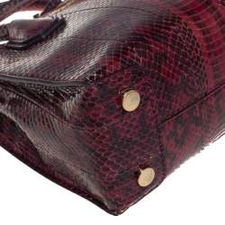 Pre Owned Michael Kors Burgundy Snakeskin Small Mercer Tote