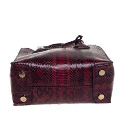Pre Owned Michael Kors Burgundy Snakeskin Small Mercer Tote